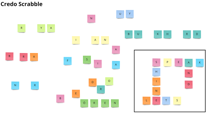 Warm Up in virtuellen Meetings Credo Scrabble